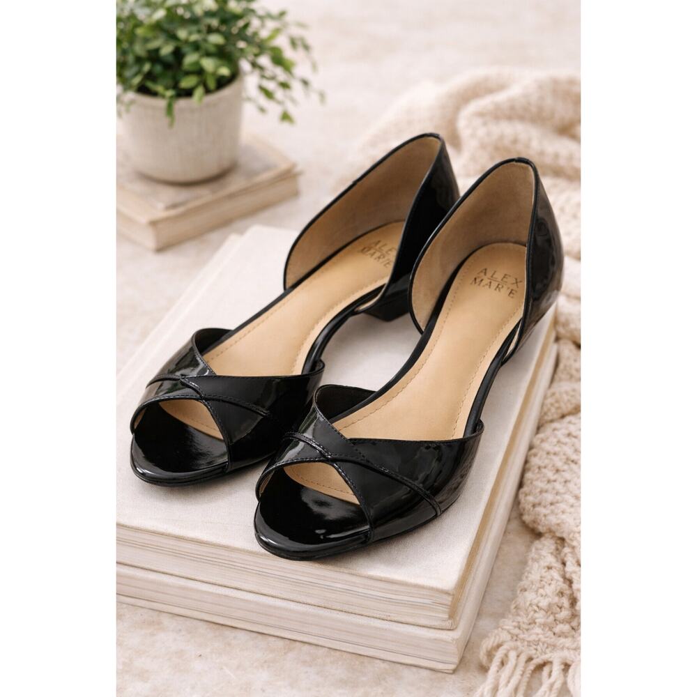 Alex Marie Black Patent Leather Peep Toe Heels | Size 7M | Classic Career Pumps